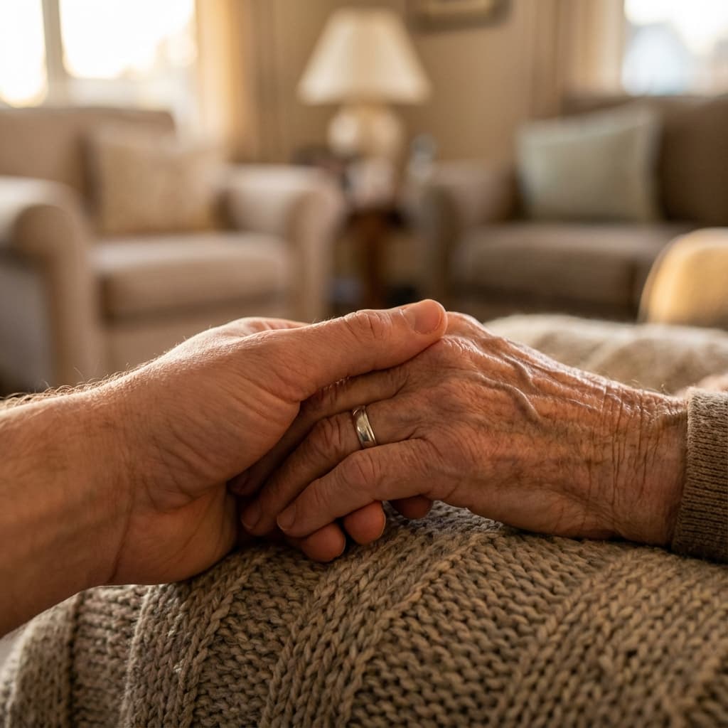 Caregiver holding hands